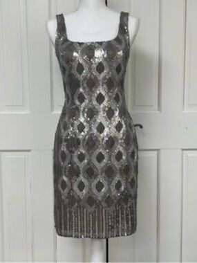 Scala Metallic Silver Sequin Mini Dress